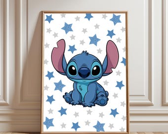 Póster adorable de Stitch, arte de pared de Baby Stitch, estampado minimalista de Stitch, decoración infantil de Disney, descarga imprimible.
