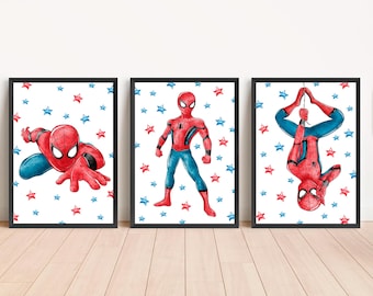 Conjunto de láminas de Spider-Man para pared, pósteres de superhéroes, láminas de Spider-Man para decoración de habitaciones infantiles, arte mural de Marvel, descarga digital imprimible.