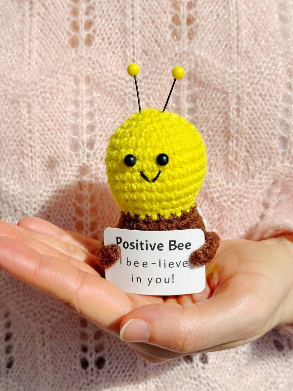 Emotional Support Crochet Bee Plush - Handmade Gift With Thank You Card For Women, Friends, Coworkers - View #5