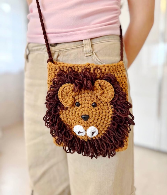 Crochet Lion Phone Bag, Handmade Knitted Purse, Unique Adorable
