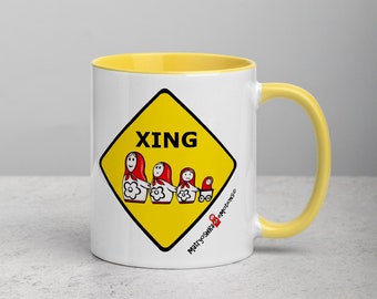 Drive Carefully! Matryoshka Crossing! Mug with Color Inside