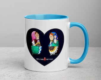 Confused Valentine BLUE heart Mug with Color Inside