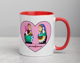 Confused Valentine PINK Heart Mug with Color Inside