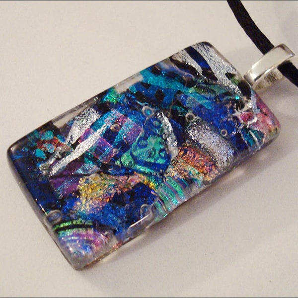 Multicolored fused dichroic glass jewelry, pendant - necklace