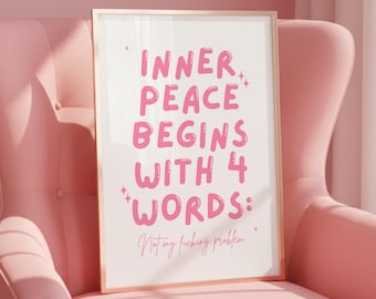 La paix intérieure commence par 4 mots, impression d'art mural citation rétro, impression de citation drôle, affiche rétro, impression de jurons, art pour la maison moderne, tendance