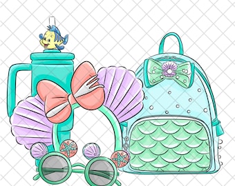 Ariel Reisetag Doodle PNG: Magisches Königreich Sublimationsdesign (Digitaler Download 12x12 Zoll)