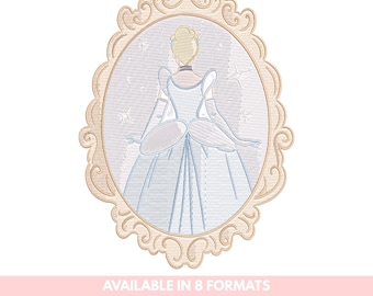 Disegno da ricamo per principessa Cinderella Frame Coquette (download immediato)