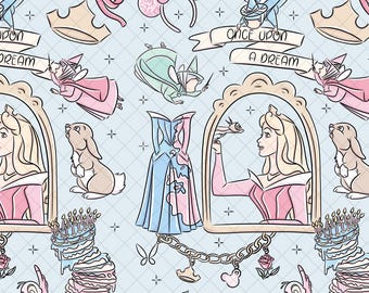 Blaue Prinzessin Coquette Muster: Nahtloses Magical Kingdom Design (Digitaler Download, 12x12 Zoll PNG Datei)