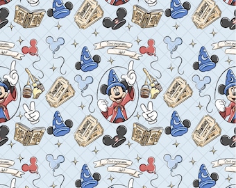 Blue Sorcerer Mouse Seamless Pattern: Magical Kingdom Digital Paper (PNG File)