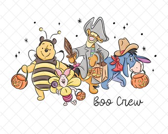 Magical Winnie and Friends PNG Doodle: Halloween Boo Crew Cartoon Sublimation Design (Digital Download 12x12 inches)