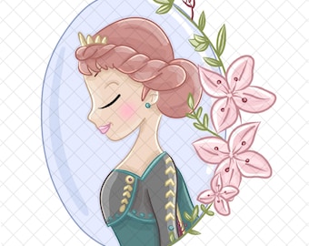 Doodle PNG de la princesse Anna : conception numérique du royaume magique (12 x 12 pouces)