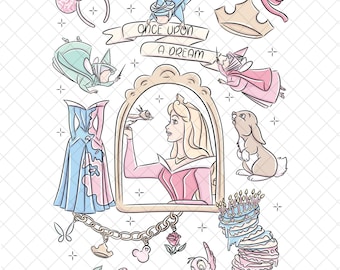 Doodle Aurora PNG: Diseño de sublimación del Reino Mágico (Descarga digital, 30 x 30 cm)