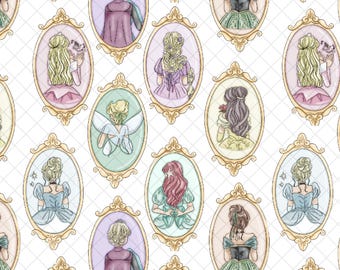 Patrón sin costuras de princesa blanca: Papel digital Magic Kingdom (archivo PNG, 30 x 30 cm)