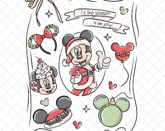 Magical Mouse Christmas PNG Doodle: Cartoon Sublimation Design (Digital Download 12x12 inches)