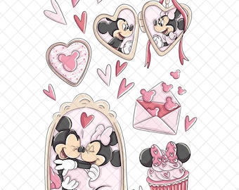 Minnie & Micky Maus Valentinstag PNG Doodle: Sublimationsdesign (Digitaler Download 30x30cm)
