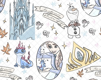 Modèle transparent transparent Elsa : Princess Doodle papier numérique (fichier PNG 12 x 12 pouces)