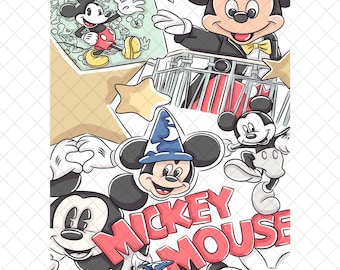 Magical Mouse Sorcerer Collage Mickey PNG: cartoondoodle, sublimatieontwerp (digitale download 12 x 12 inch)