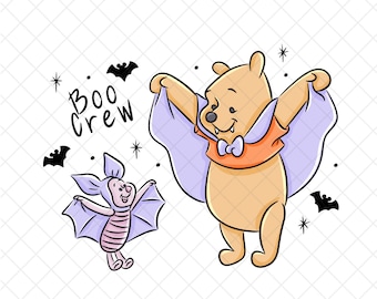 Magical Winnie and Friends PNG Doodle: Halloween Boo Crew Cartoon Sublimation Design (Digital Download 12x12 inches)