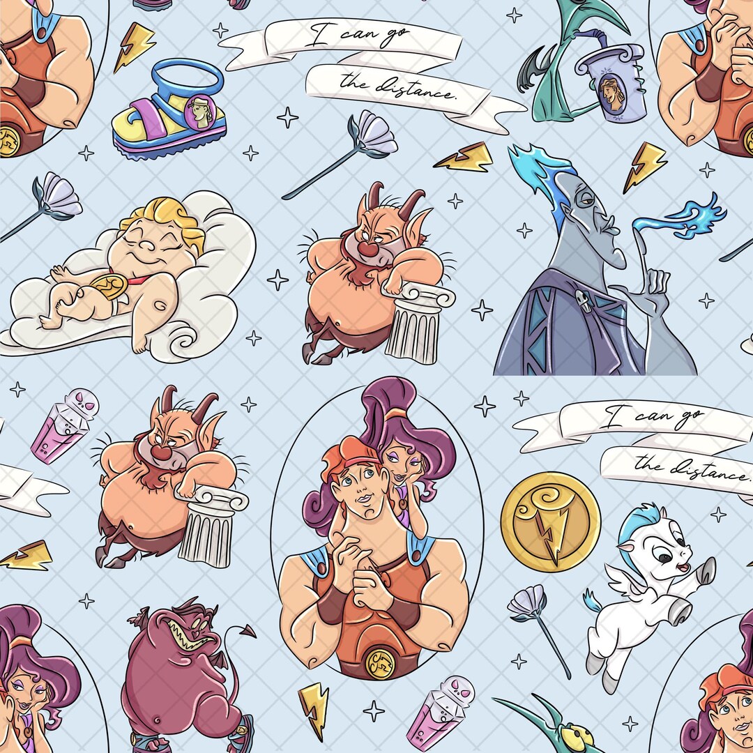 Hercules Pattern Hercules Megara Blue Seamless Pattern: Magical Kingdom Digital Paper ...