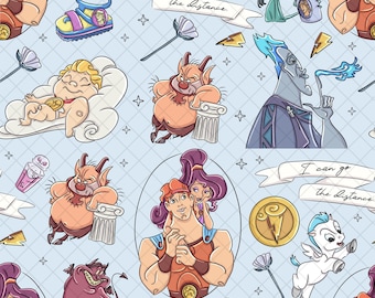 Patrón sin costuras azul de Hércules Megara: Papel digital Reino Mágico (archivo PNG)