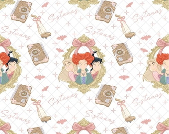 Halloween Seamless Pattern: Sistaaas Transparent Doodle, Magical Kingdom (Digital Paper, 12x12 inches PNG File)