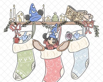 Calcetín navideño con contorno de hechicero PNG: Doodle del Reino Mágico (Descarga digital)