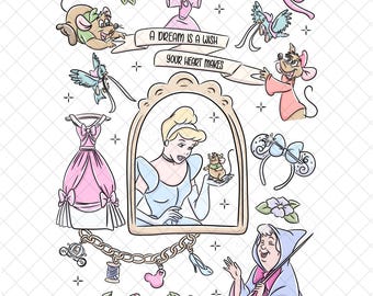 Cinderella PNG Doodle: Magical Kingdom Sublimation Design (Digital Download 12x12 inches)