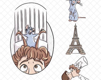 Magical Remy X2 PNG Doodle: Ratatouille Cartoon, Digital Paper (12x12 inches)