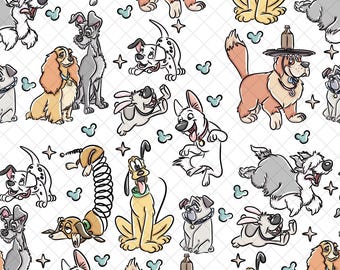Park Dogs Seamless Pattern: White Doodle Digital Paper (12x12 inches)