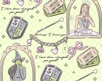 Wicked Musical Green Doodle Pattern: Digital Paper for Fabric (PNG File)