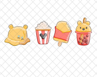 Winnie Pooh Bear Summer PNG: Cartoon Doodle, Sublimation Design (Digital Download 12x12 inches)