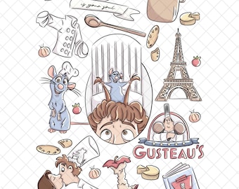 Magical Remy PNG Doodle: Ratatouille Cartoon, Digital Paper (12x12 inches)