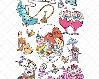 Magische Alice png-doods: Wonderland, Mad Hatter Cartoon, Never Land, digitaal papier (12 x 12 inch)