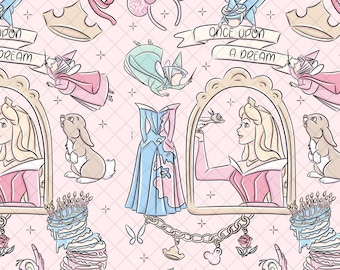 Pink Aurora Princess Coquette Seamless Pattern: Magical Kingdom Digital Paper (PNG File)
