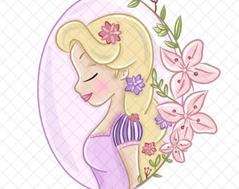 Rapunzel Princess PNG Doodle: Magical Kingdom Design (Digital Download, 12x12 inches