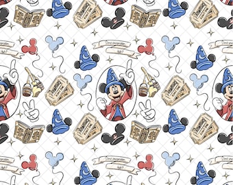 Magical Mouse Sorcerer Seamless Pattern: White Doodle Design (Digital Paper, 12x12 PNG File)