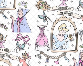 Diseño transparente sin costuras de la Princesa Cenicienta: Papel digital del Reino Mágico (archivo PNG de 12x12 pulgadas)