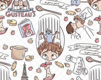 Remy Ratatouille Transparent Seamless Pattern: Magical Kingdom Digital Paper (PNG File)