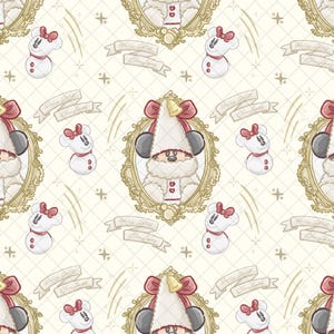Christmas Gnome Seamless Pattern: Cream Doodle Digital Paper (12x12 inches PNG)