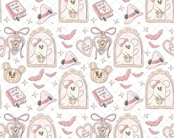 Halloween Mouse Ghost Seamless Pattern: Magical Kingdom Digital Paper (PNG File 12x12 inches)