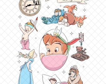 Peter Pan PNG Doodle: Tinkerbell, Wendy, Never Land Clipart (Digital Paper)