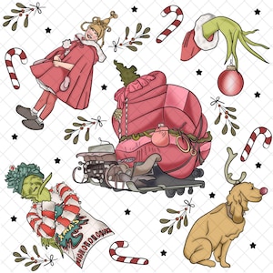 Grinch Doodle Art Seamless Muster: Stoffdesign (Digitaler Download, 12x12 PNG)