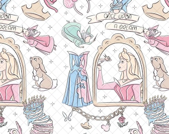 Patrón transparente sin costuras de la Princesa Aurora: Papel digital Reino Mágico (archivo PNG)