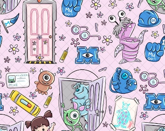 Magical Kingdom Monsters Seamless Pattern: Lilac Digital Paper (12x12 inches)(PNG File)