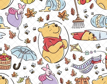 Fall Thanksgiving Seamless Pattern: Winnie White Doodle Digital Paper (PNG File)