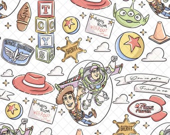 Magical Kingdom Toys Transparent Seamless Pattern: Sorcerer Doodle Digital Paper (12x12 inches)(PNG File)