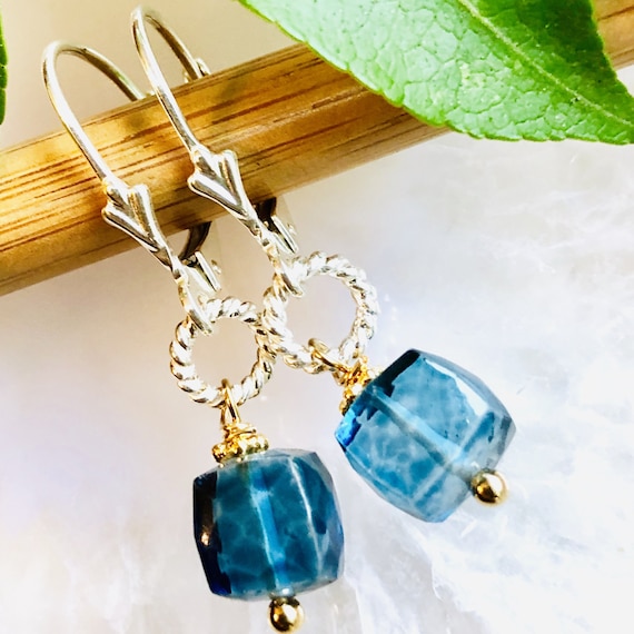 Cube Gemstone Earrings Dangle Handmade Jewelry Mothers Day Gift