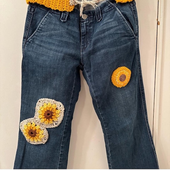 Upcycled 2010s Gap Jeans With Crochet Appliques