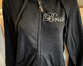 Bride Rhinestone Zip Hoodie ~ Size SMALL ~ Wedding ~ Bridal Shower ~ Honeymoon ~ Bachelorette Party