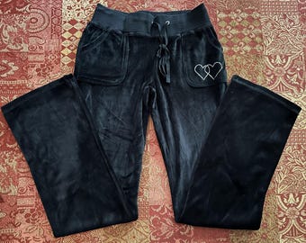 Velour Pants with Rhinestone Double Hearts ~ Size MEDIUM (fits SMALL) ~ with ties/silver